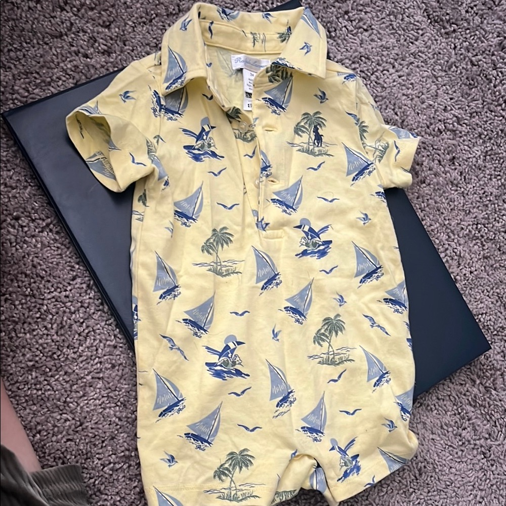 Yellow Nautical Print Baby Romper polo Ralph Lauren